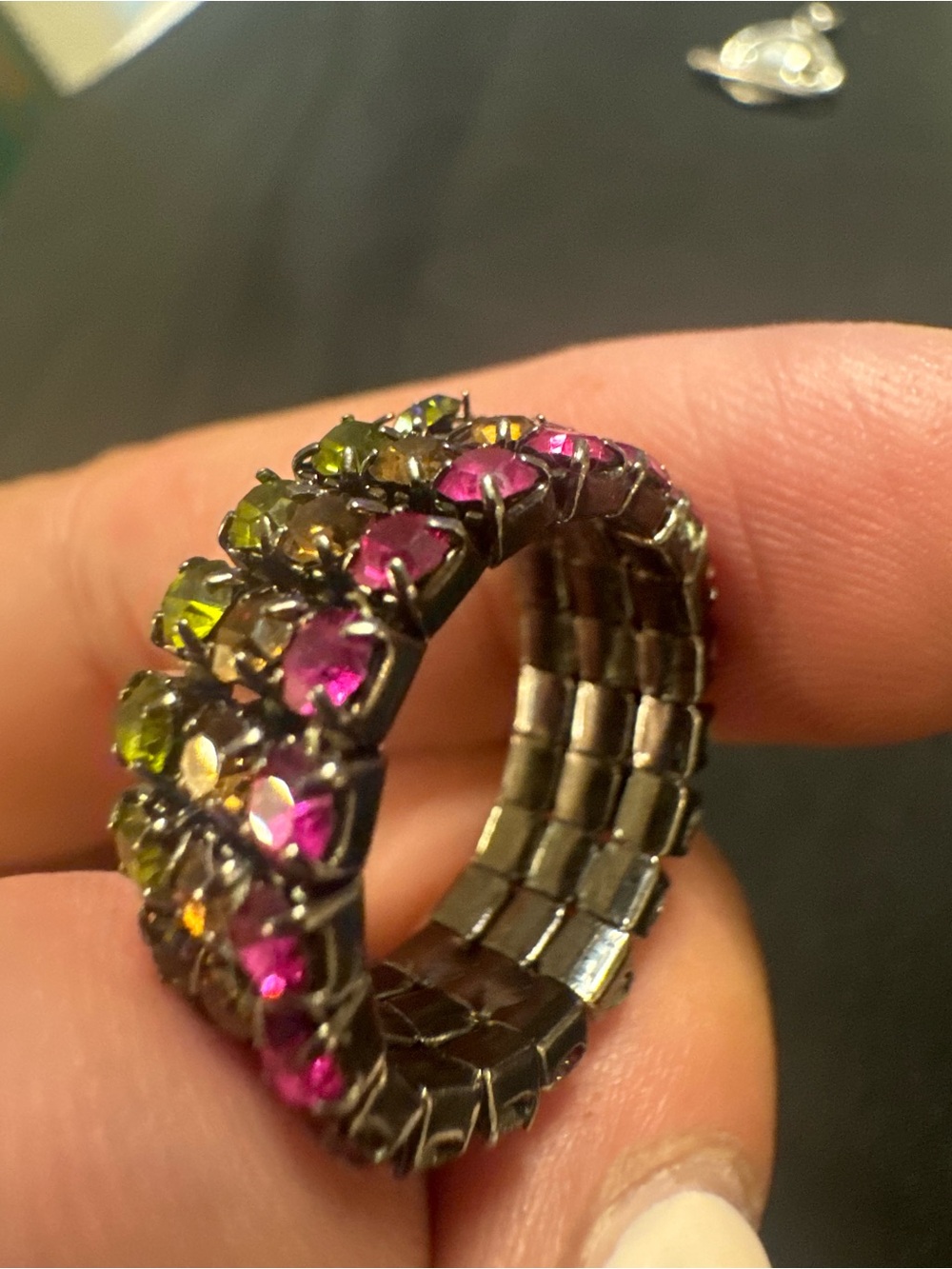 Multicolor Crystal Stackable Ring - Pink & Green